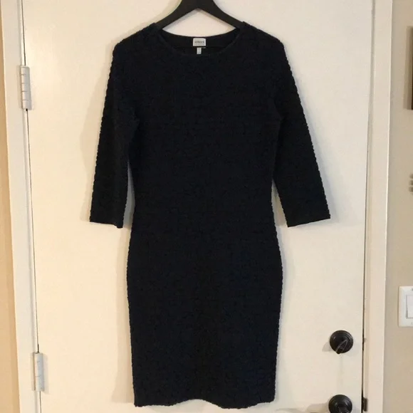 armani collezioni black dress Virgin Wool Knee-Length Dress